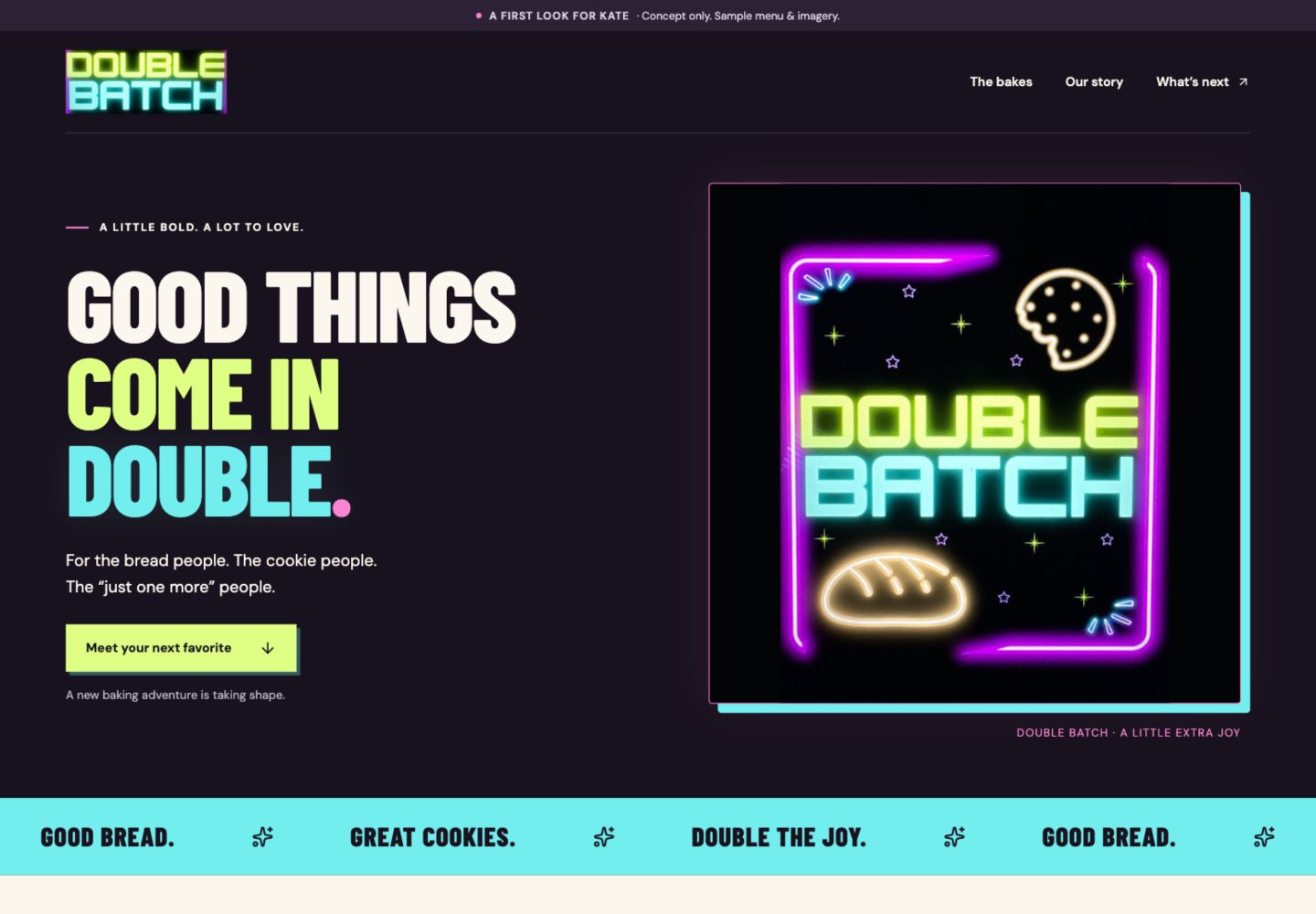 Double Batch’s neon bakery identity brought to life on the web